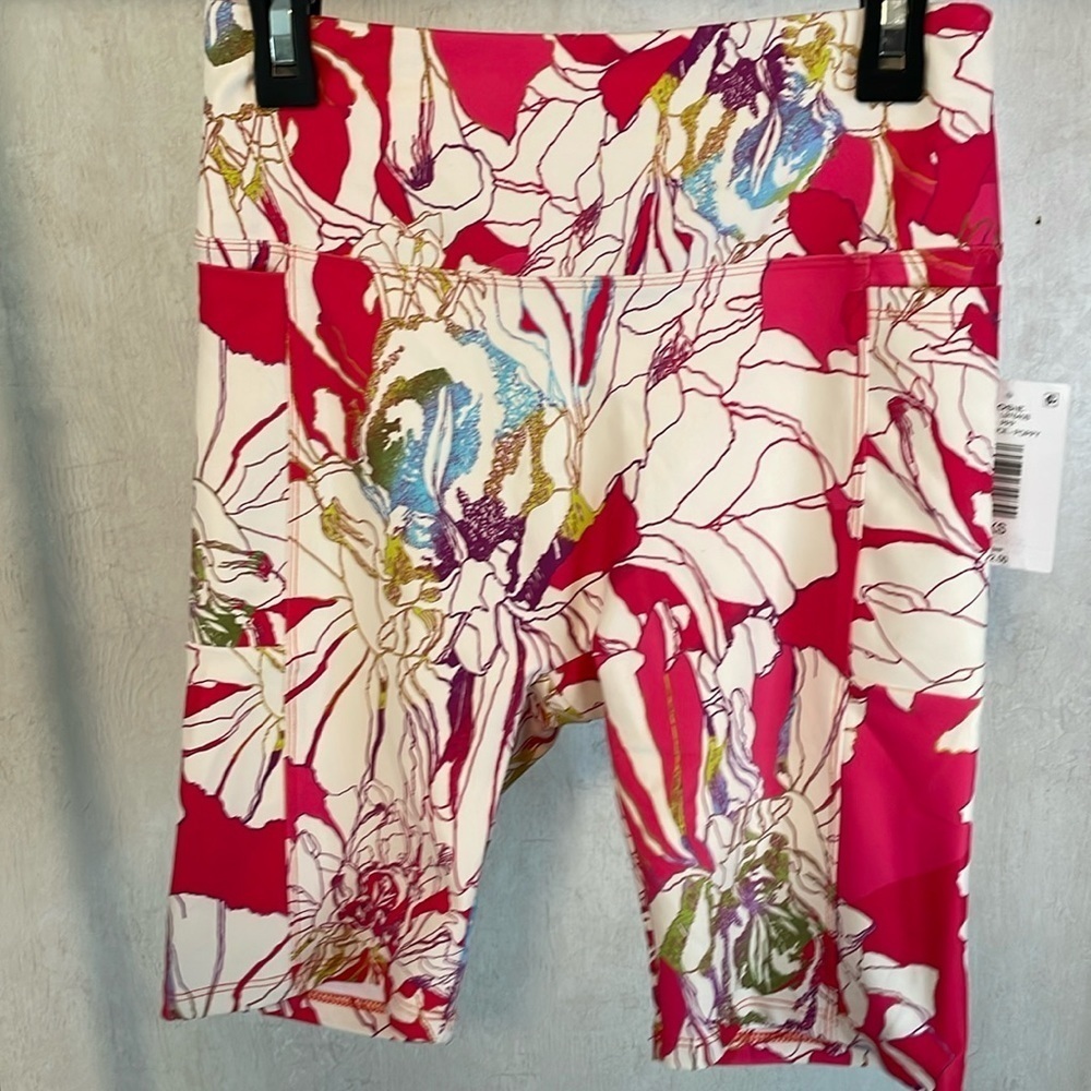 Josie‎ Natori Womens Floral High Waisted Biker Shorts Pink Red XS